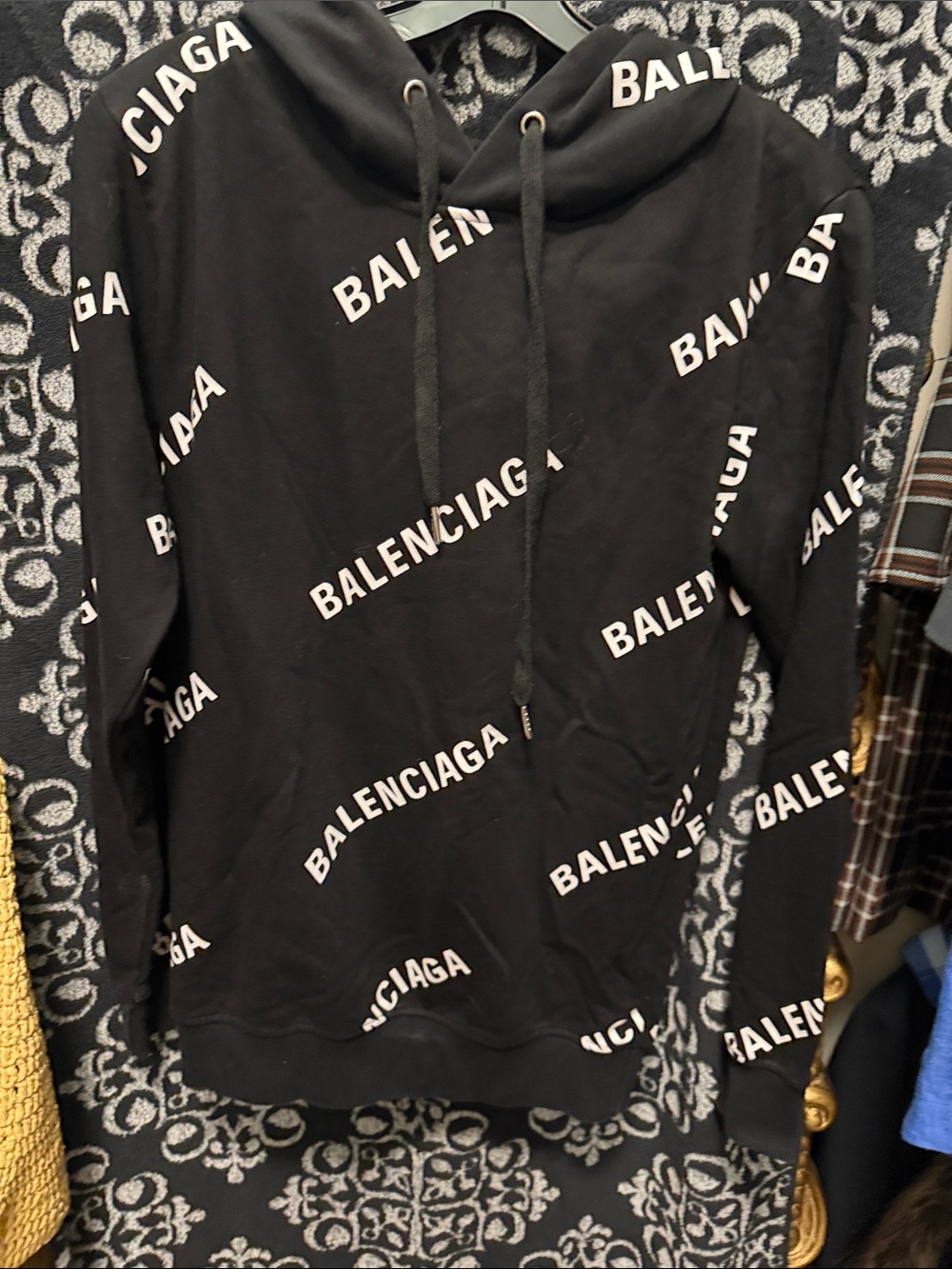 Balenciaga Black Hoodie with White Logo Print